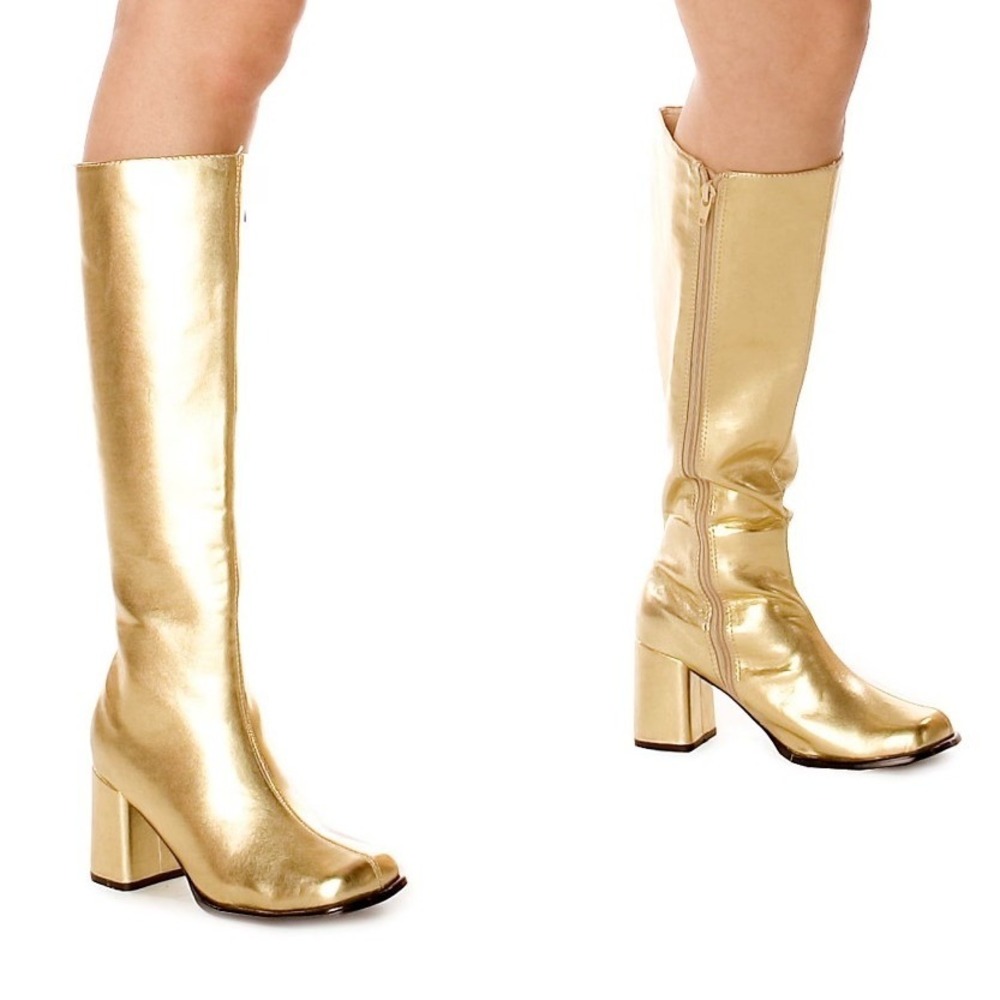 Ellie Shoes Gold Metallic Gogo Boots 3 Inch Block Heel Square Toe Womens Size 8 - Picture 2 of 8